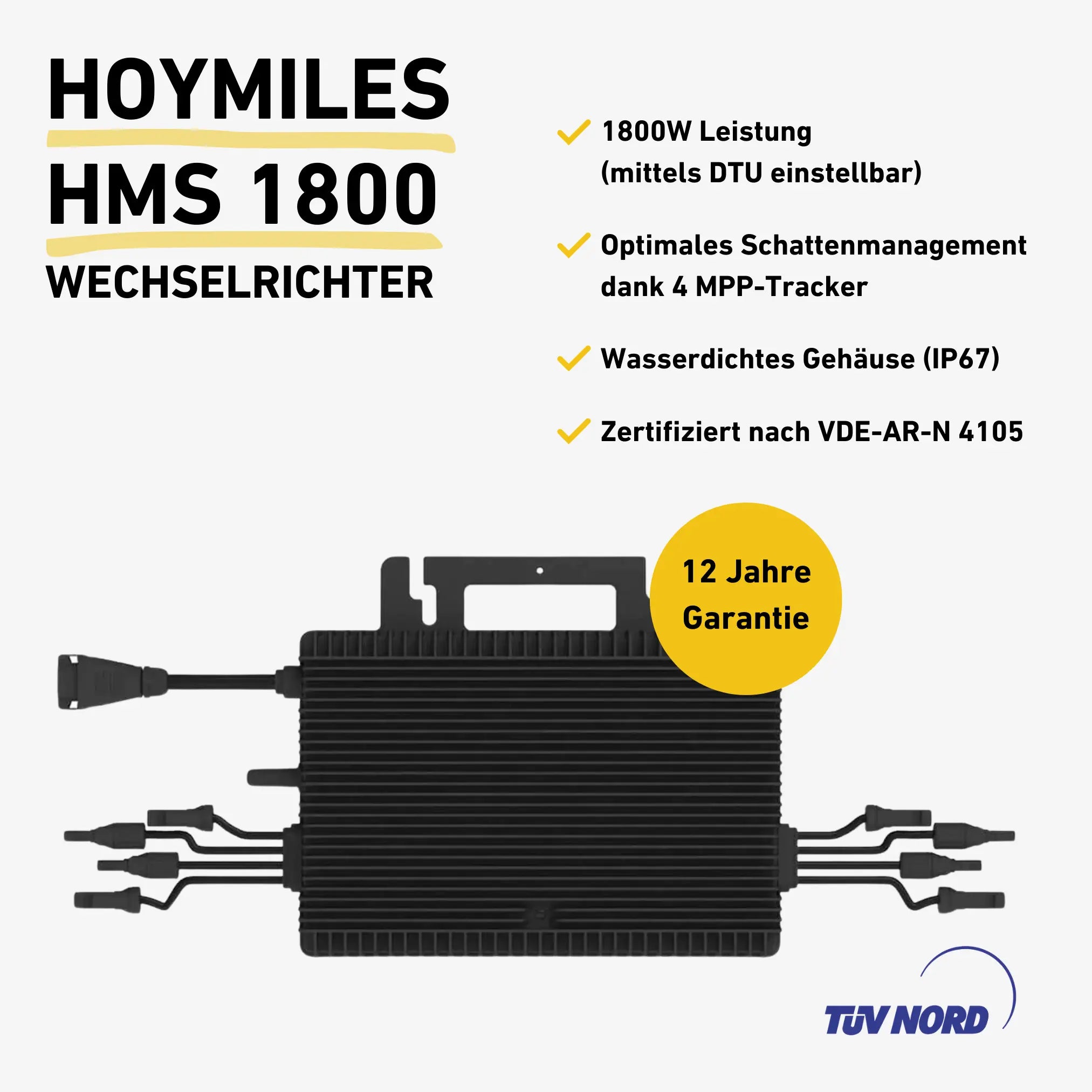 Hoymiles HMS 1800 Wechselrichter Produktbild mit Produkteigenschaften