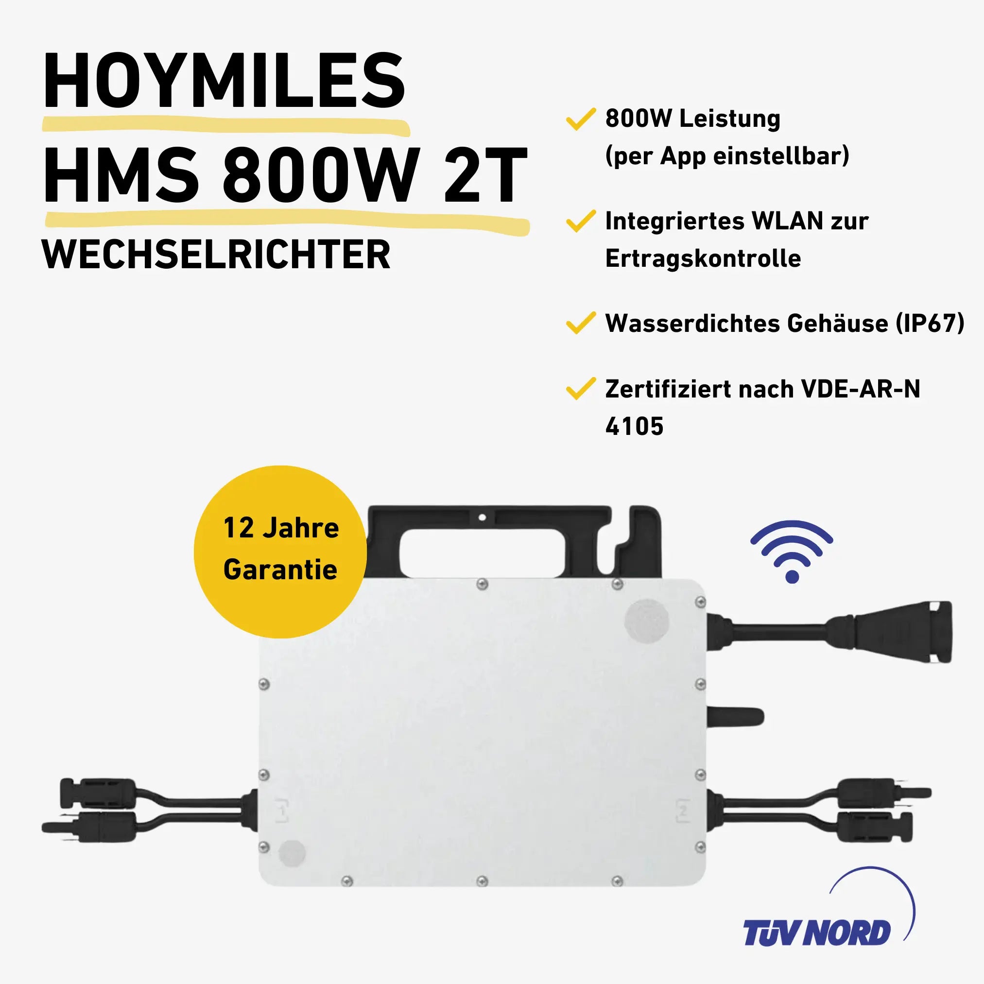 Hoymiles HMS 800W 2T Wechselrichter Produktbild mit Produkteigenschaften