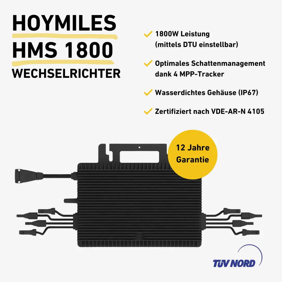 Hoymiles HMS 1800 Wechselrichter Produktbild mit Eigenschaften