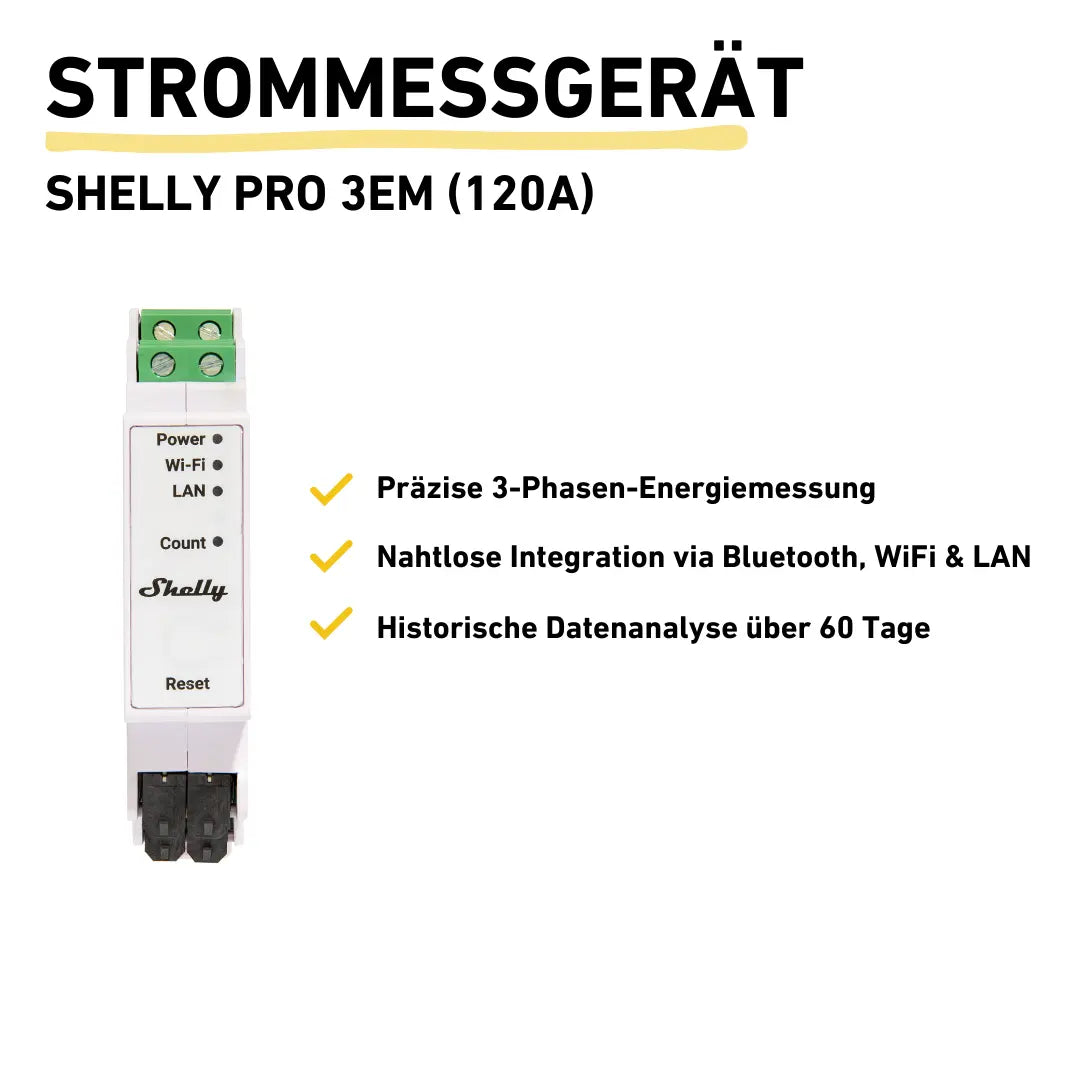 Shelly Pro 3EM mit Produkteigenschaften und Besonderheiten