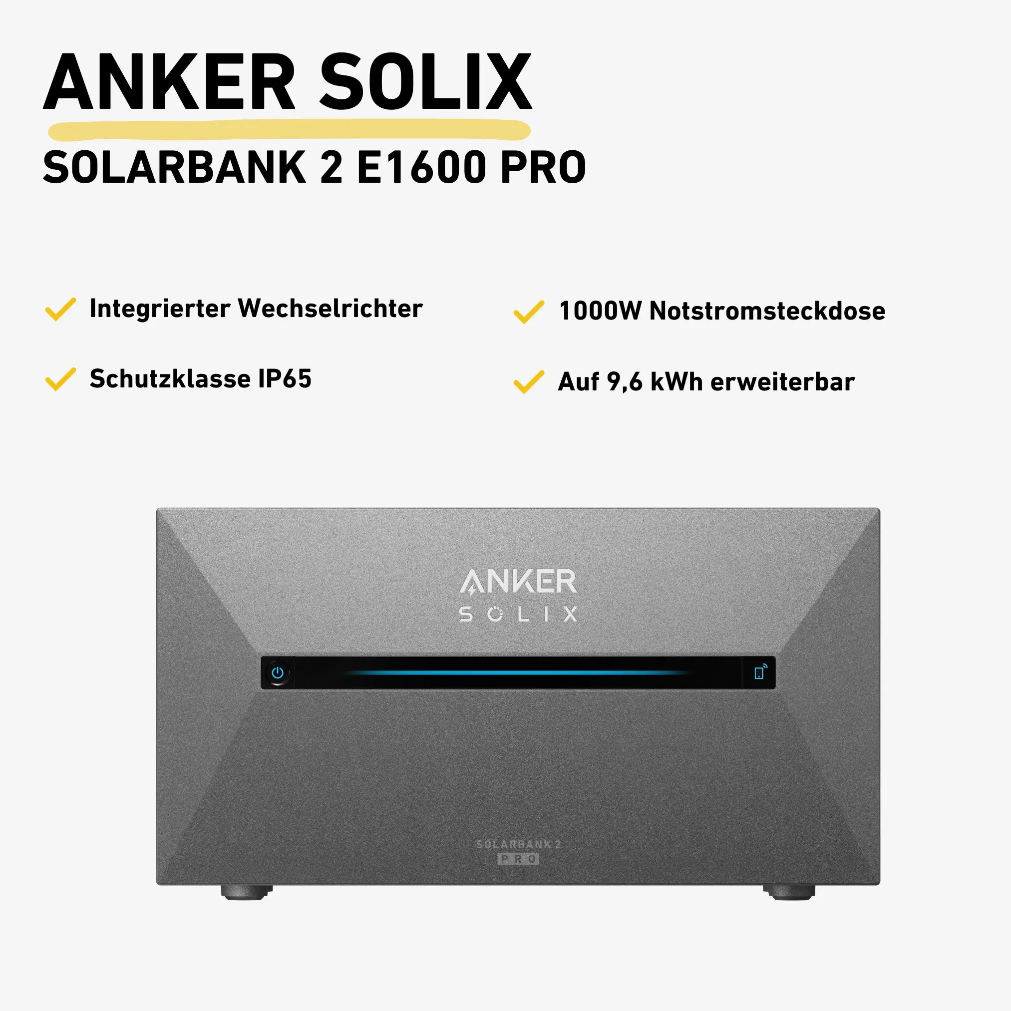 Anker Solix Solarbank 2 Pro Produktbild mit Eigenschaften